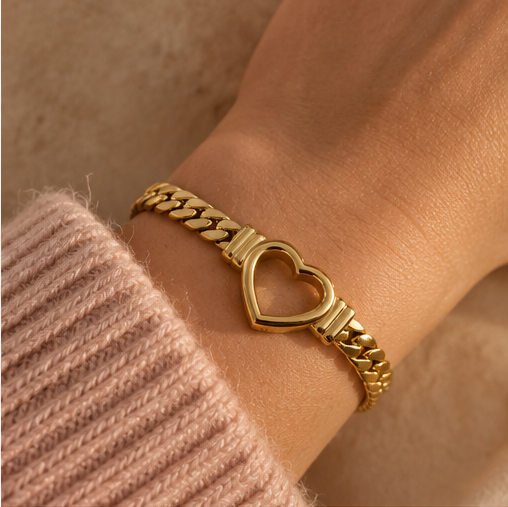 Bold Heart Bracelet – Gold-Colored Stainless Steel