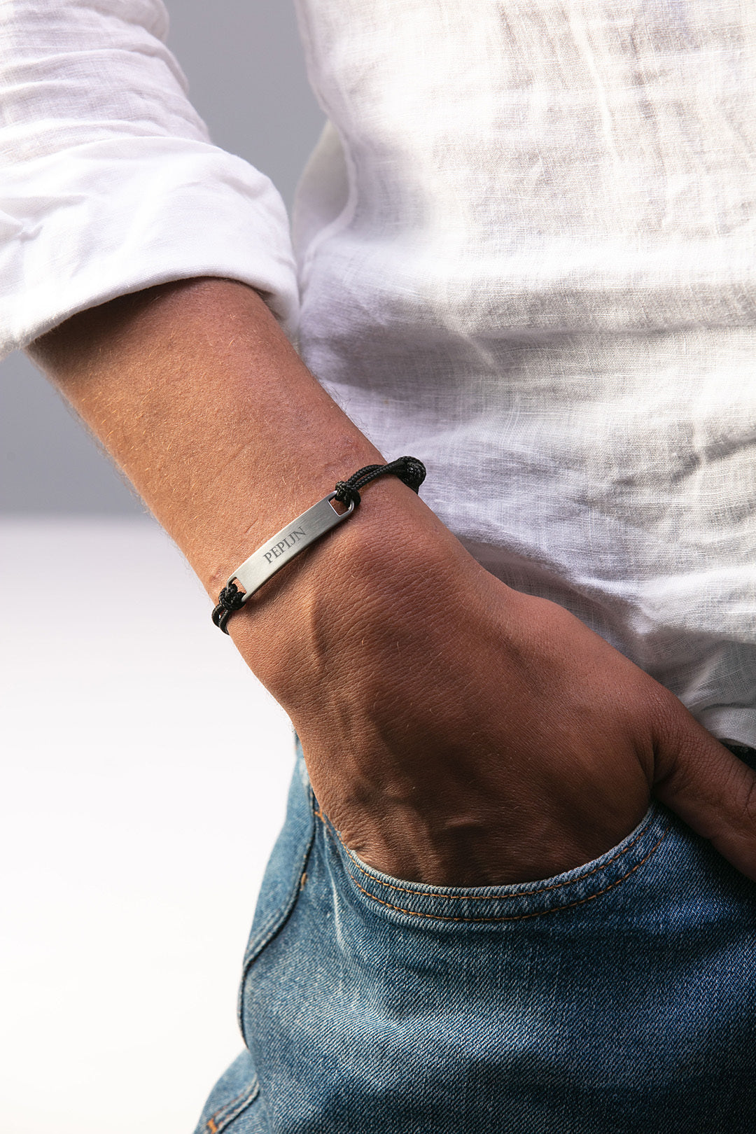 Mannen Bar Armband met naam - RVS zilver