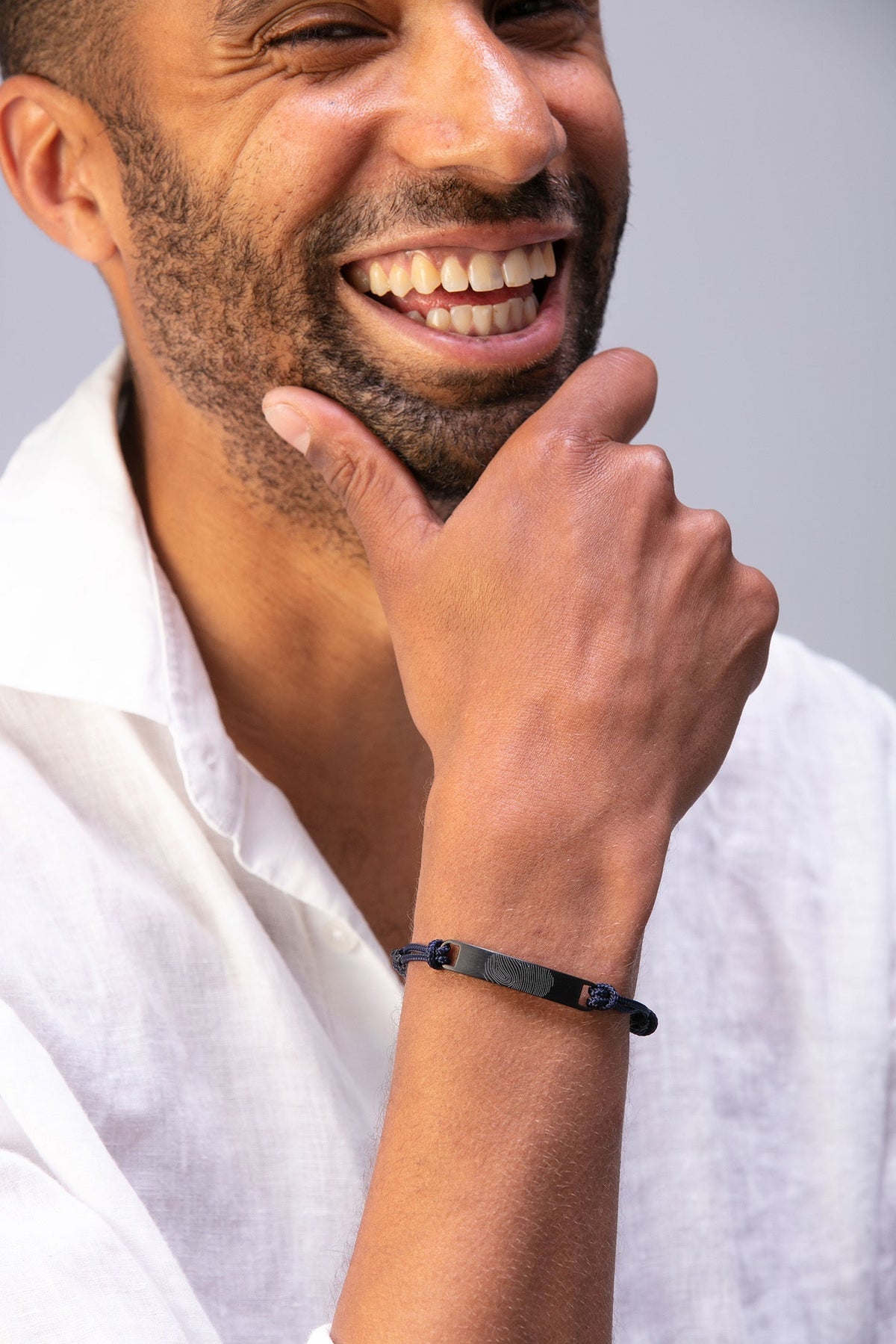 Men Fingerprint Bar Bracelet - Stainless steel silver