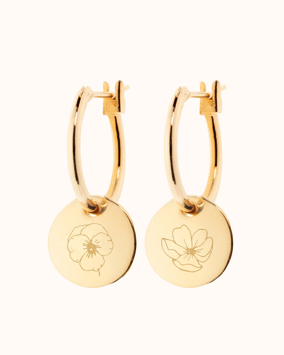 Single Birth Flower Mini Coin Earrings - Gold plated