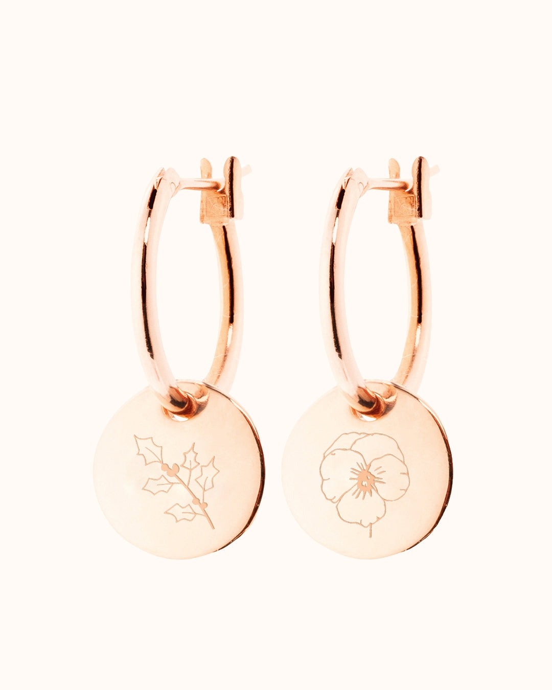 Single Birth Flower Mini Coin Oorbellen - 18k Rosé Verguld