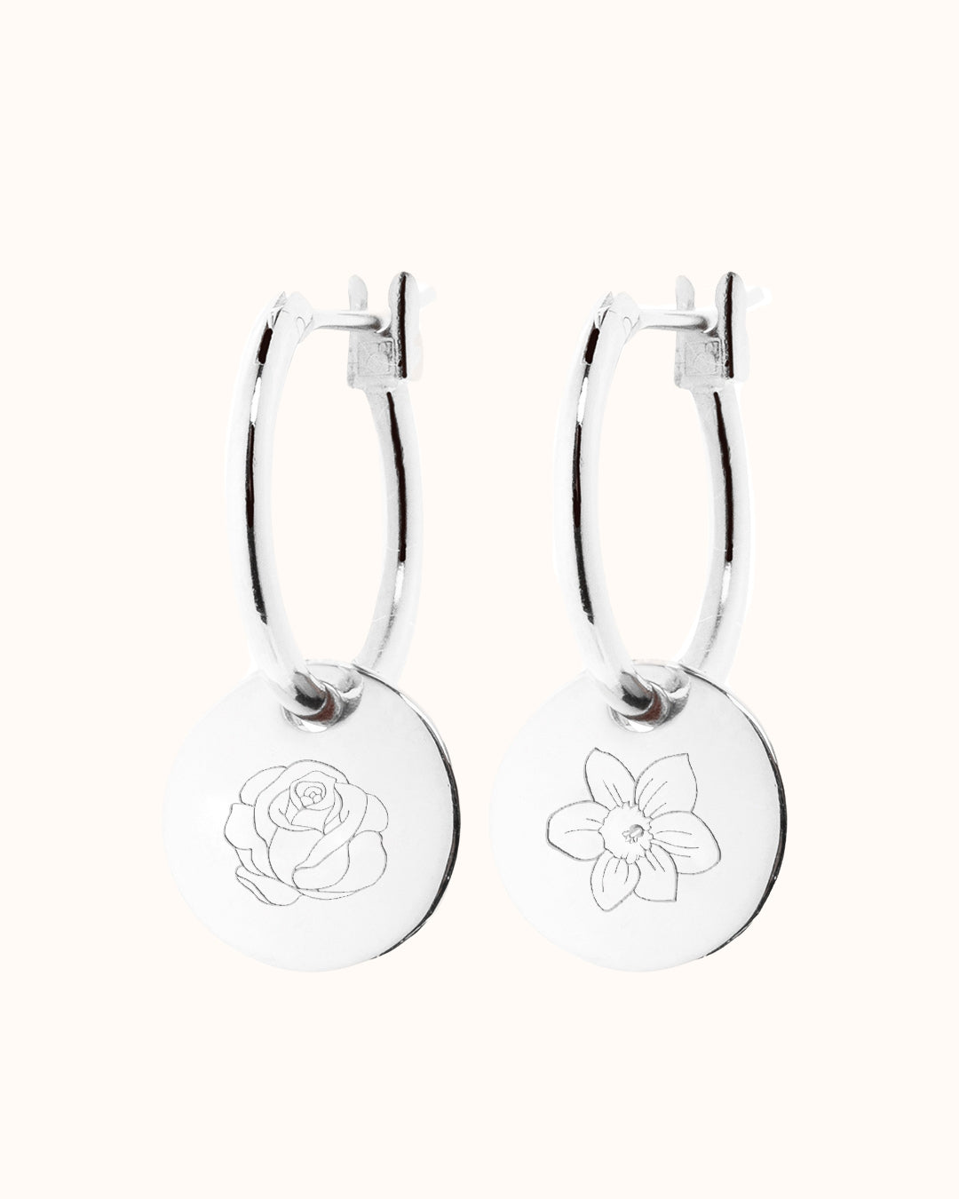 Single Birth Flower Mini Coin Earrings - Silver