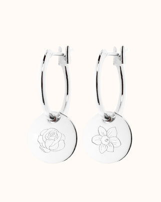 Single Birth Flower Mini Coin Earrings - Silver