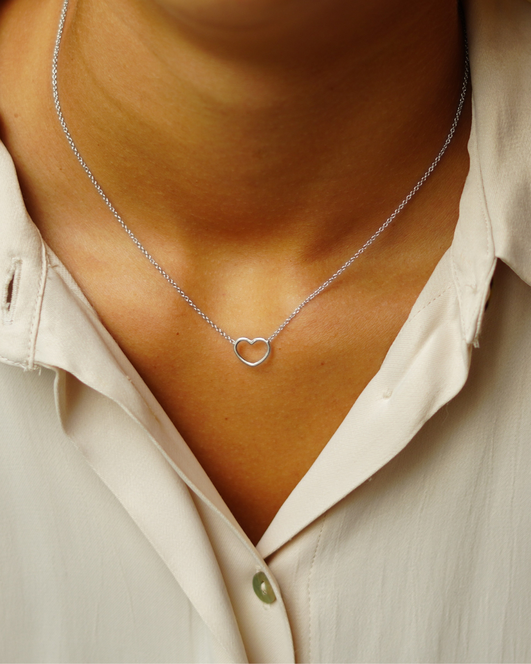 Mini Open Heart Necklace – Silver