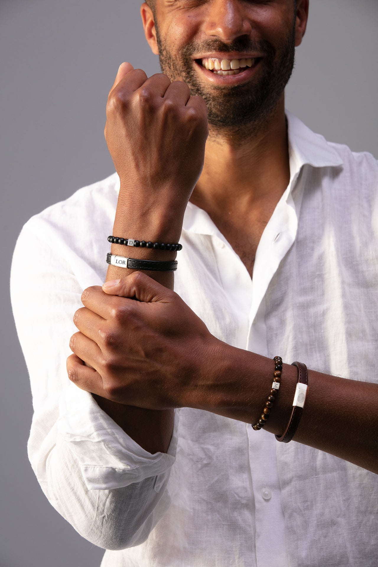 Homme Bracelet avec Nom Cuir - Acier inoxydable argent