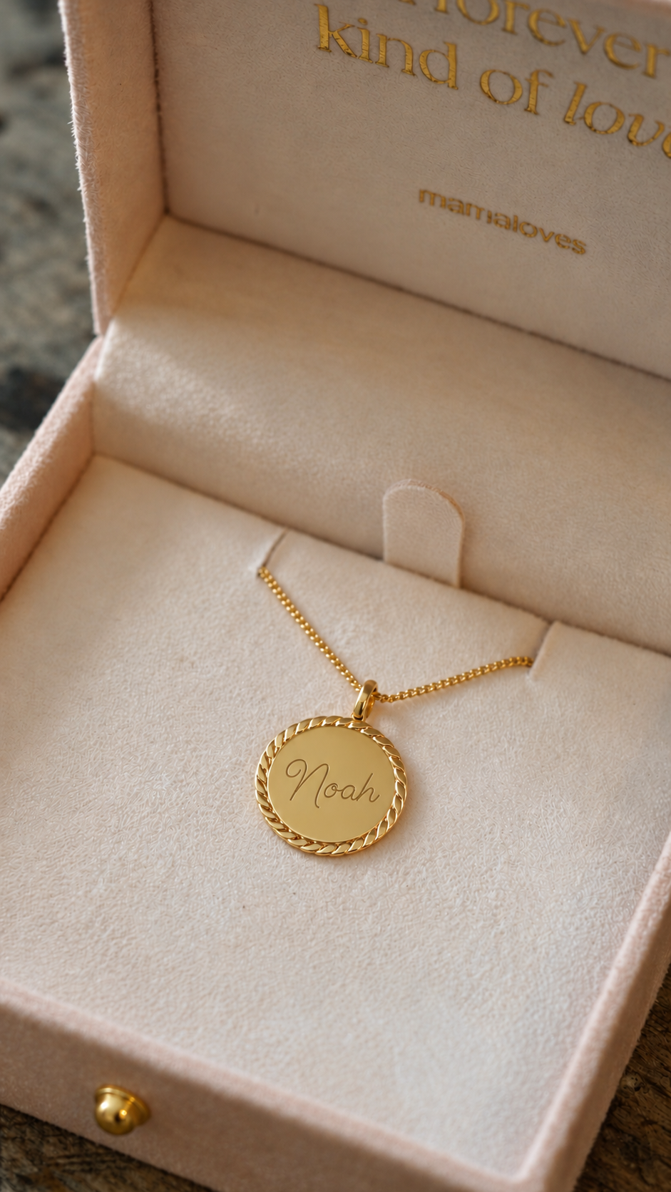Twisted Rope Coin Halskette mit Namen – Vergoldet