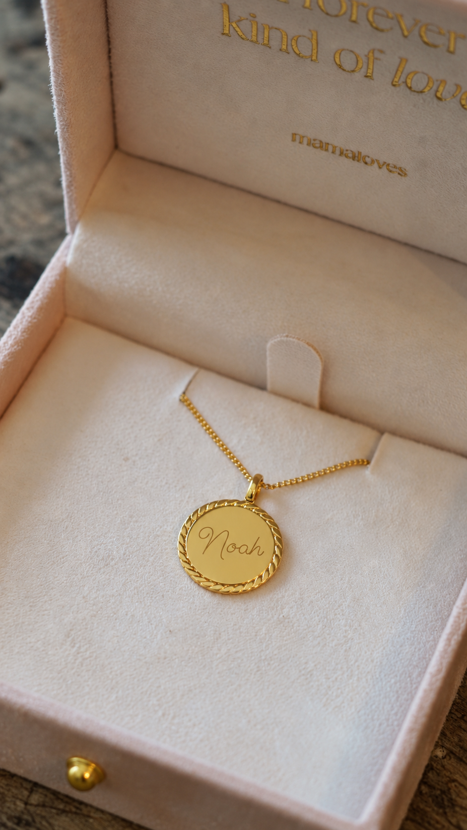 Twisted Rope Coin Halskette mit Namen – Vergoldet