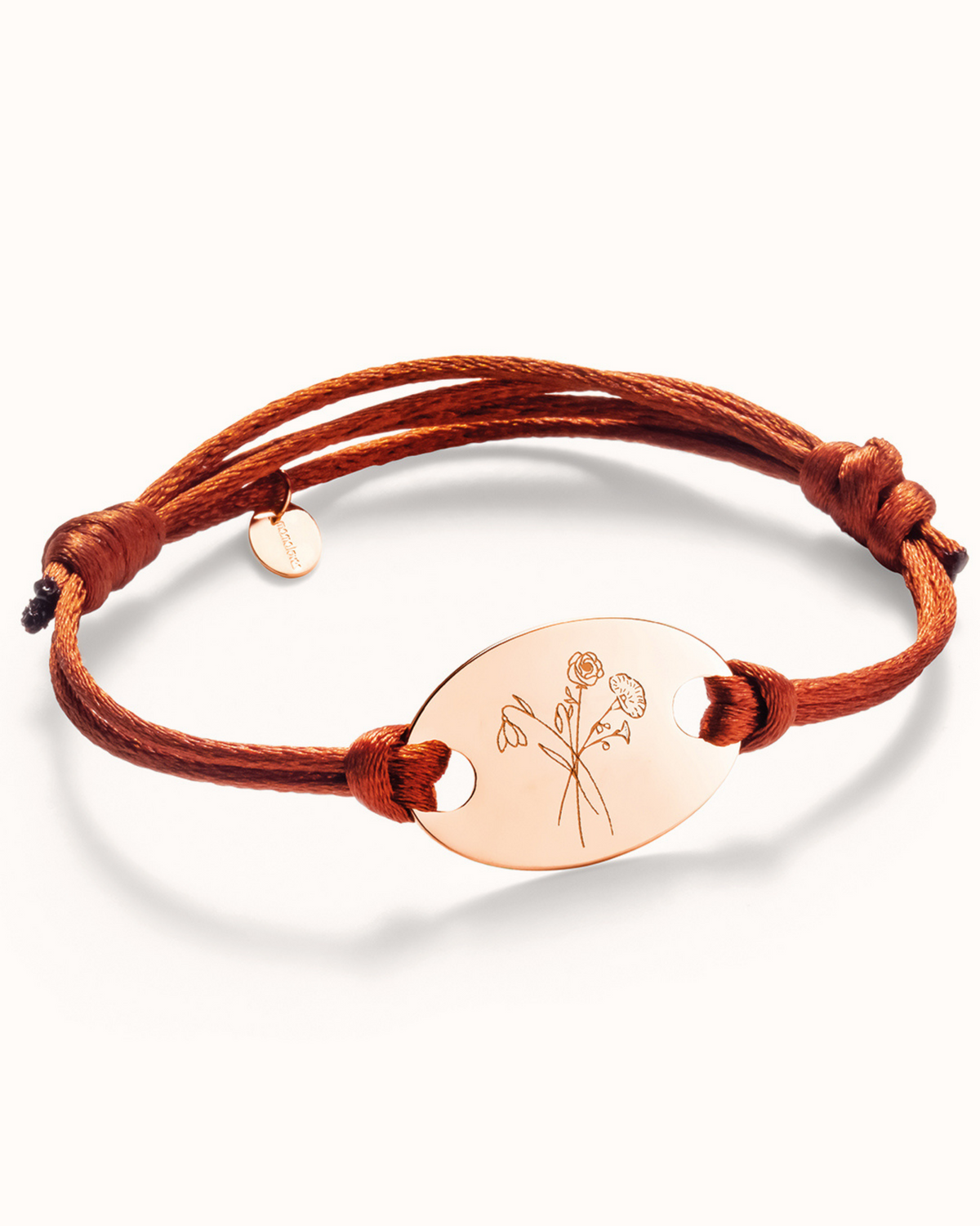 Oval Birth Flower Bouquet Armband - 18k Rosé Verguld