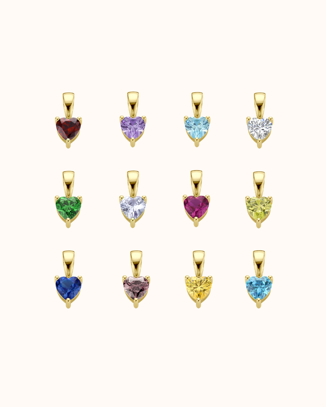 14k Losse Heart Birthstone bedel - 14k Solid Gold