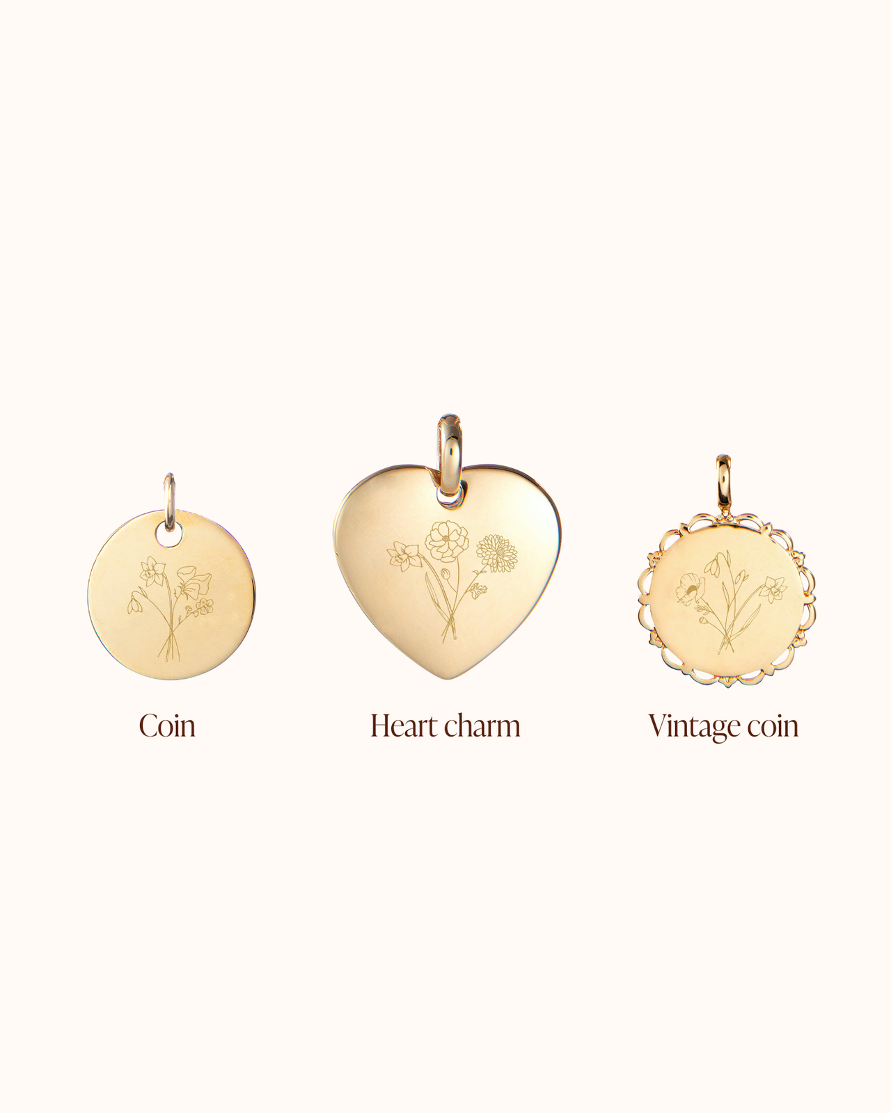 Birth Flower Bouquet Charm - Gold plated