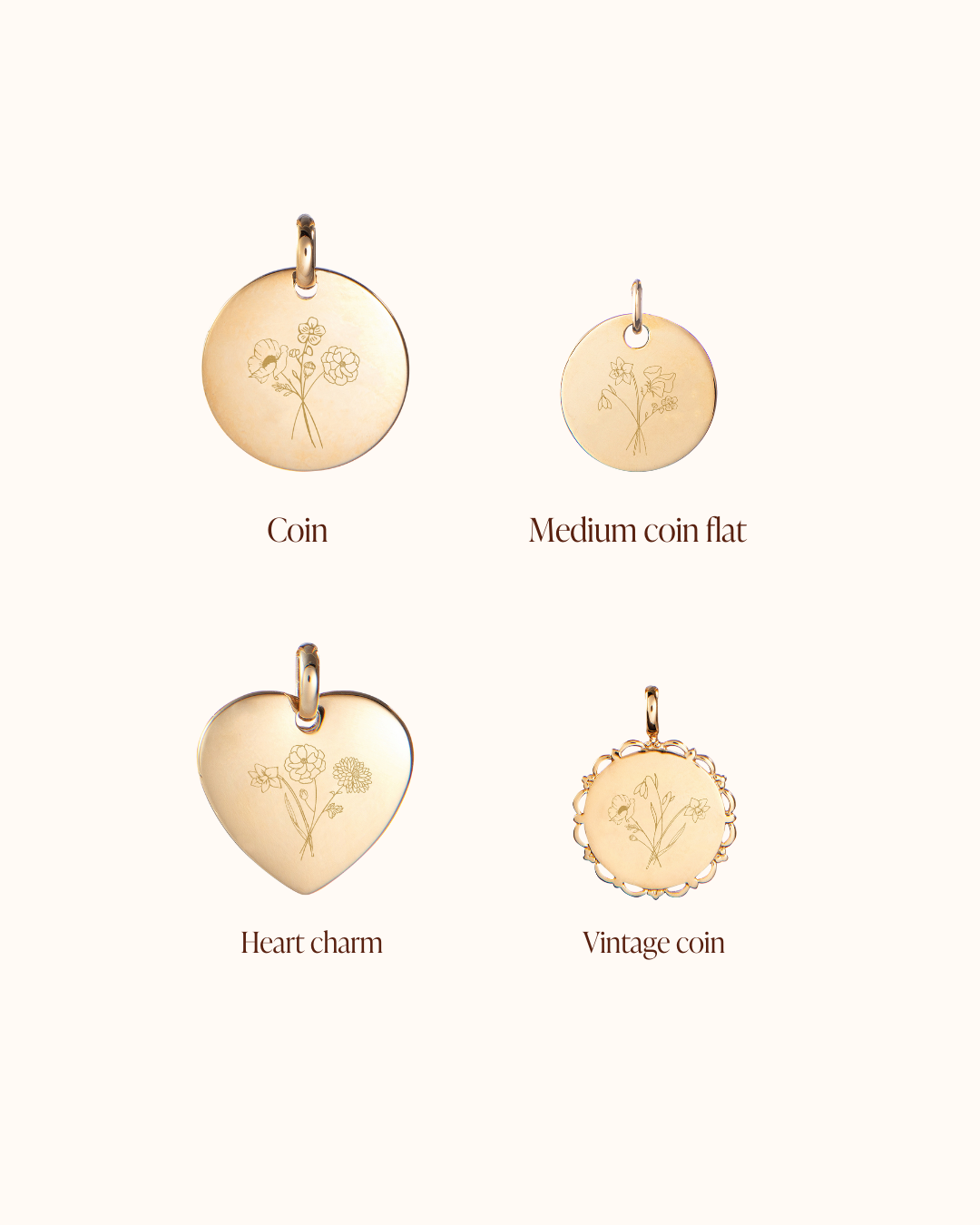 Bouquet Fleur de Naissance Pendentif - Plaque or 18 carats