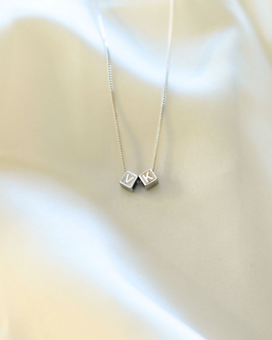 Mannen Initial Cube Ketting - Zilver - Ketting met Initialen