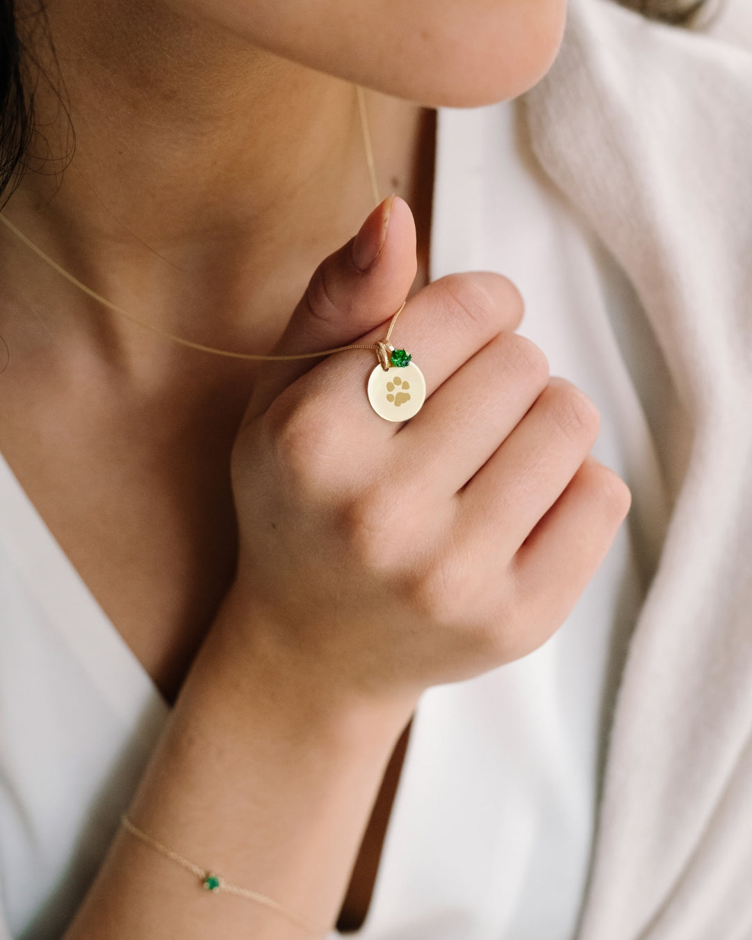 14k Paw Print Coin Necklace - 14k gold