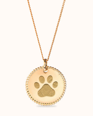 Paw Print Beaded Coin Necklace - Gold plated