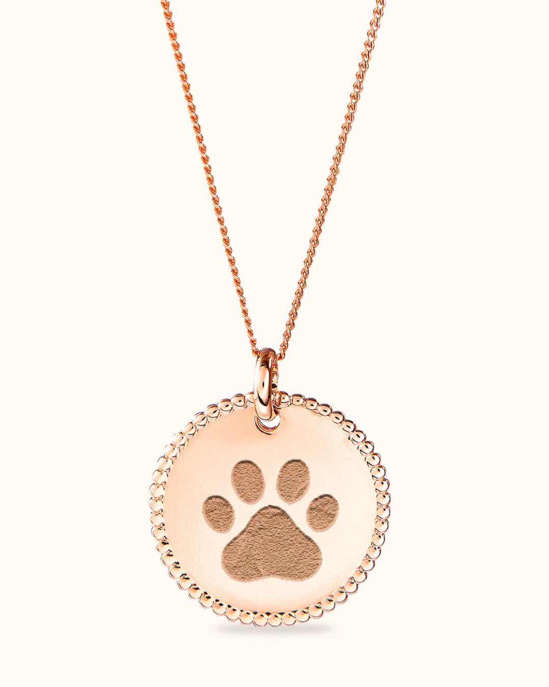 Paw Print Beaded Coin Necklace - Rose plated