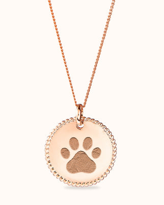 Paw Print Beaded Coin Necklace - Rose plated