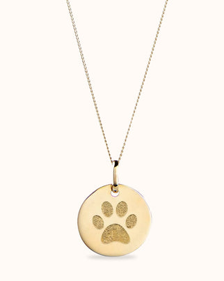 14k Paw Print Coin Necklace - 14k gold