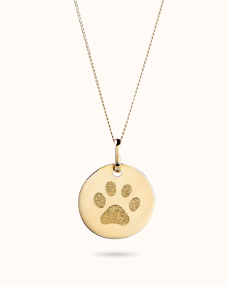 Collier Pendentif Rond Empreinte de Patte - Plaque or 18 carats