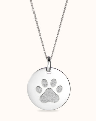 Paw Print Coin Necklace - Silver