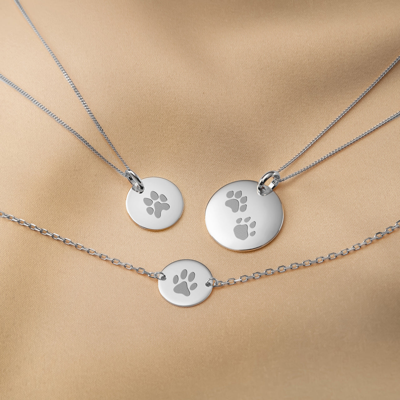 Paw Print Coin Necklace - Silver