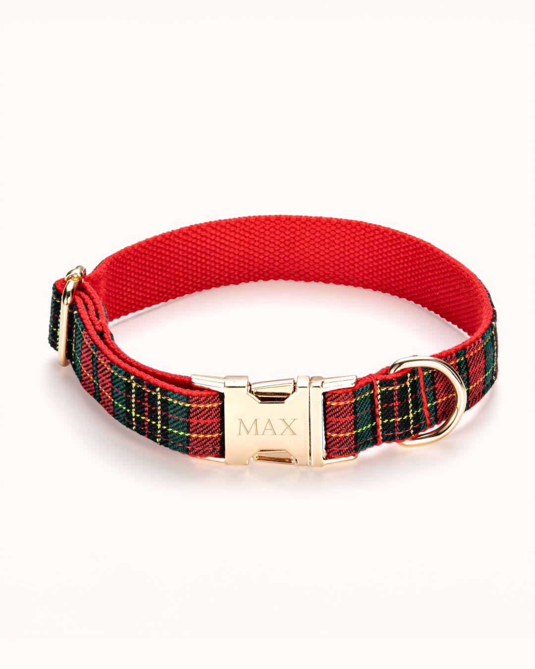 Collier pour Chien avec Nom Tartan - Acier inoxydable or