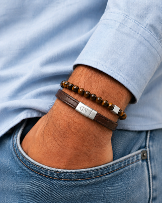 Coffret Fête des Pères Marron – Bracelets Homme Personnalisés