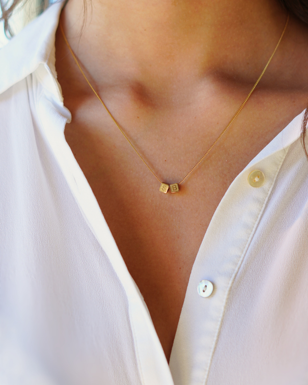 Initial Cube Ketting - Verguld - Ketting met Initialen