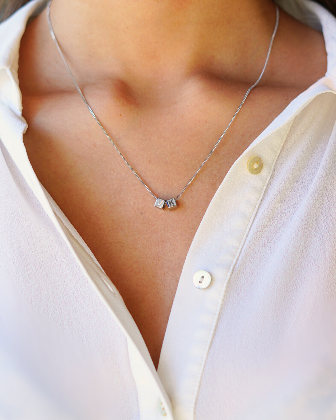 Initial Cube Ketting - Zilver - Ketting met Initialen