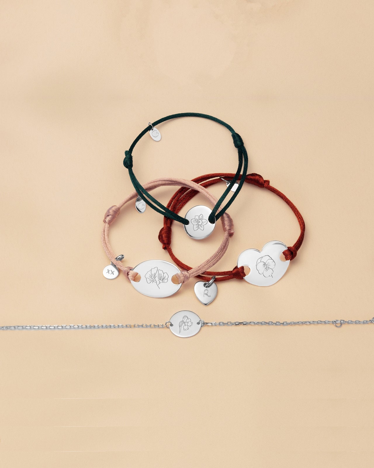 Single Birth Flower Round Bracelet - Silver