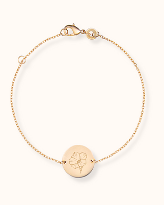 Single Birth Flower Coin Bracelet - Gold plated