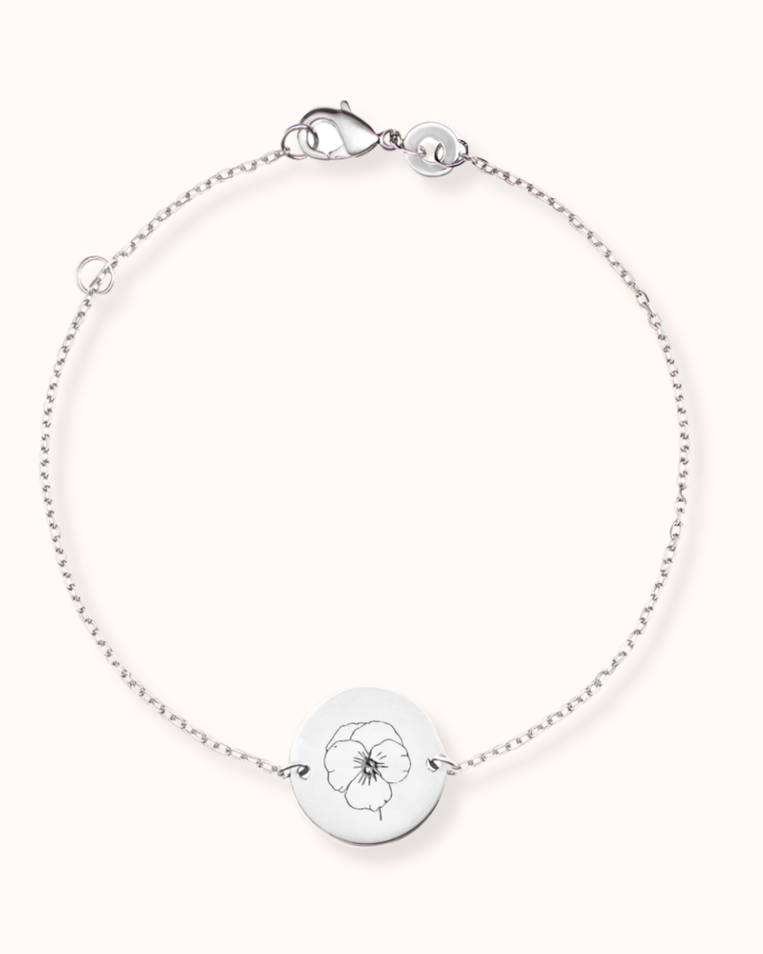 Single Geburtsblume Coin Armband - Silber