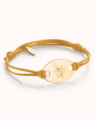 Single Birth Flower Oval Armband - 18k Verguld