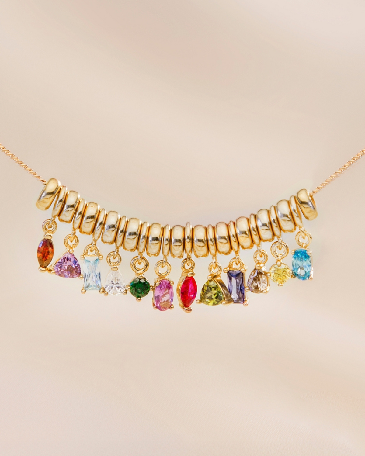Sliding Birthstone Charm Necklace - Gold plated
