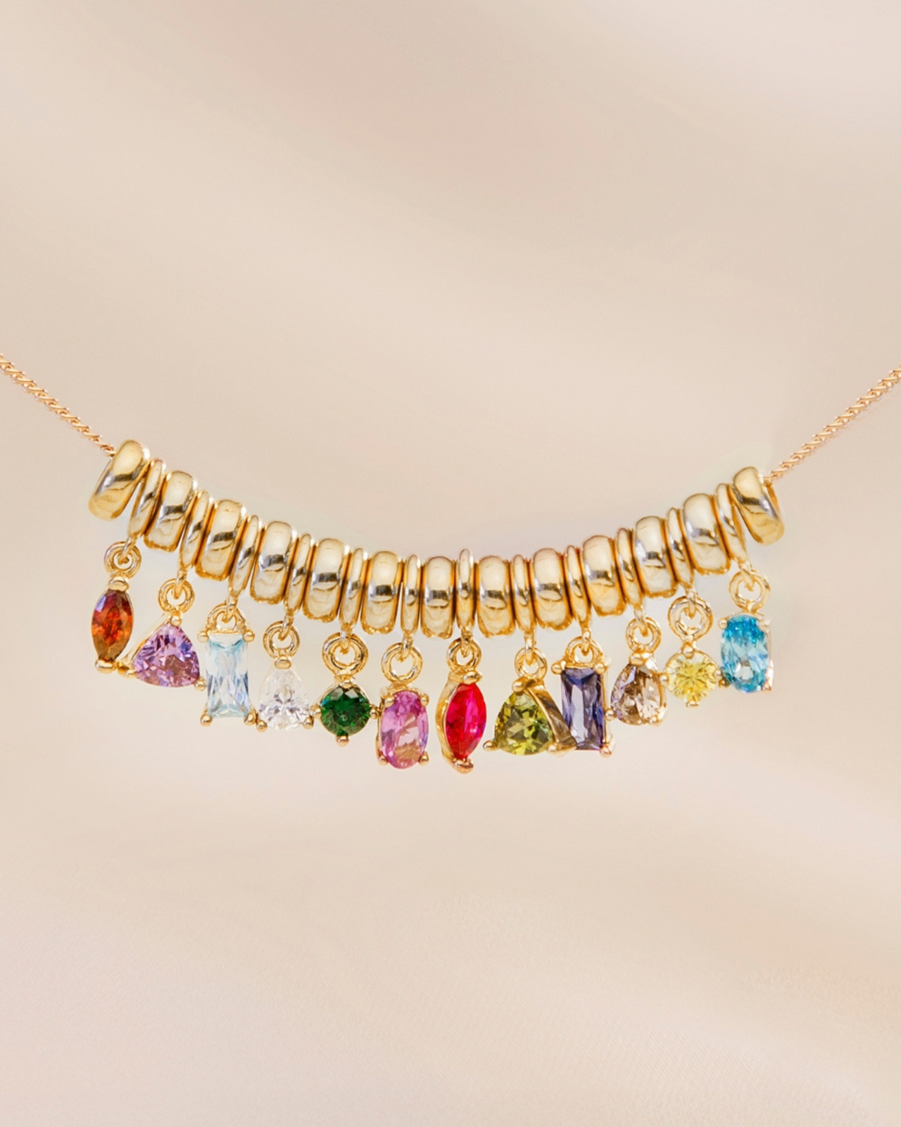 Sliding Birthstone Charm Necklace - Gold plated