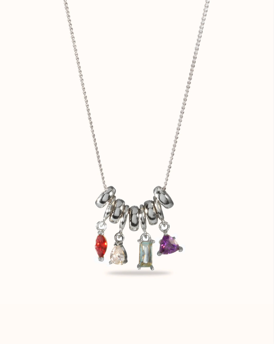 Sliding Birthstone Charm Necklace - Silver
