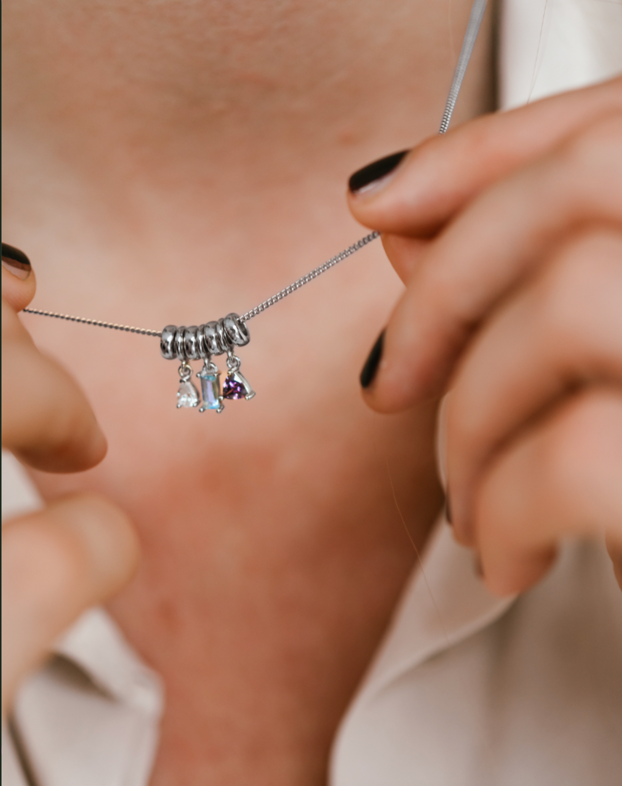 Sliding Birthstone Charm Necklace - Silver