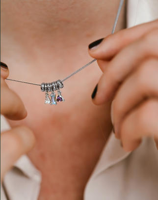Sliding Birthstone Charm Necklace - Silver