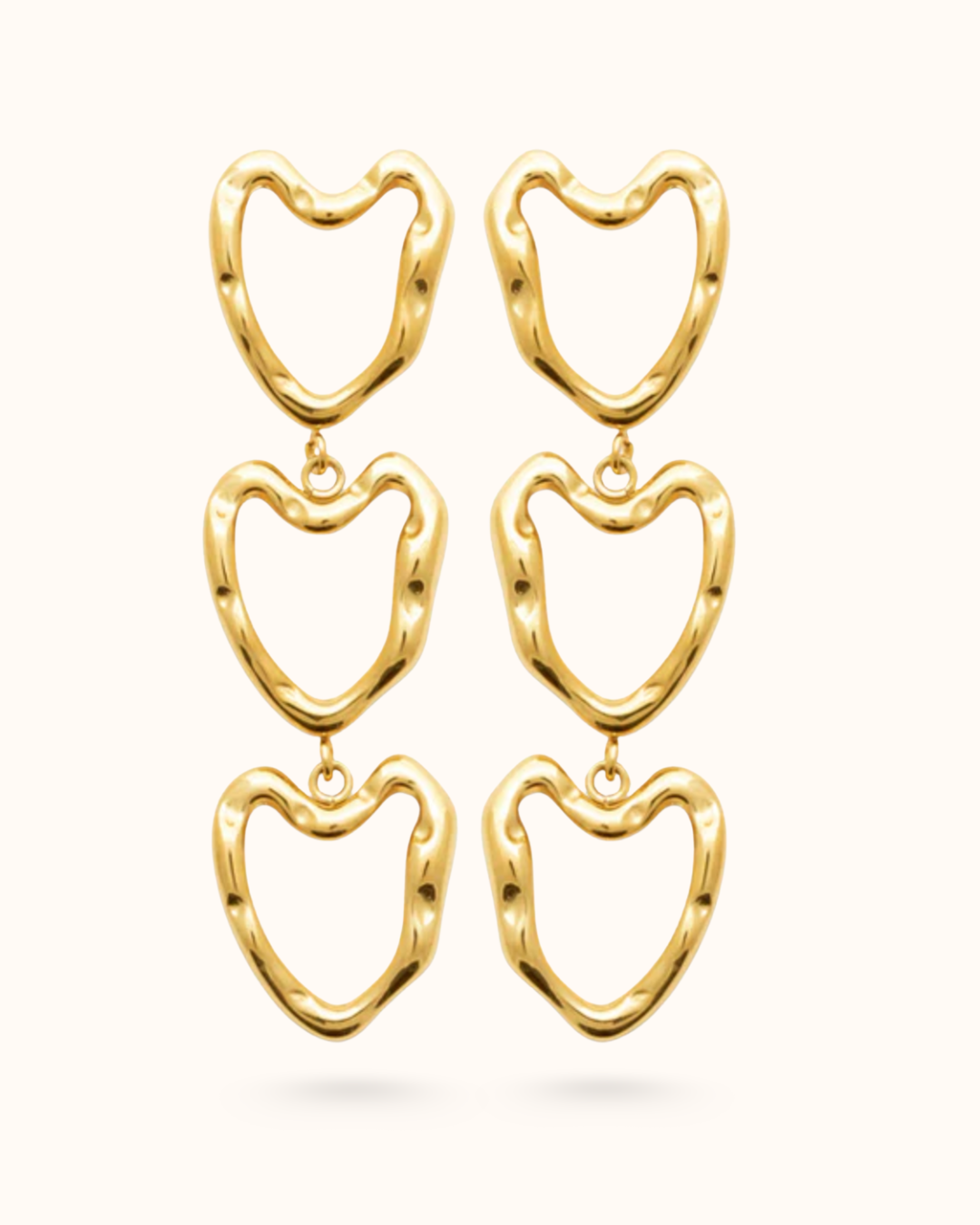 Triple Heart Earrings – Stainless Steel Gold