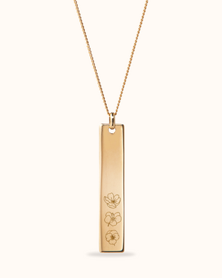 Collier Verticale Bar Fleur de Naissance - Plaque or 18 carats