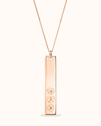 Birth Flower Vertical Bar Necklace - Rose plated