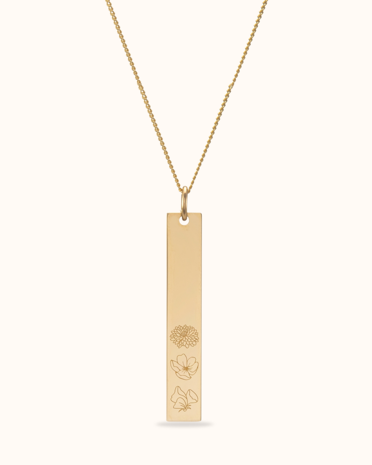 14k Birth Flower Vertical Bar Ketting - 14k gold