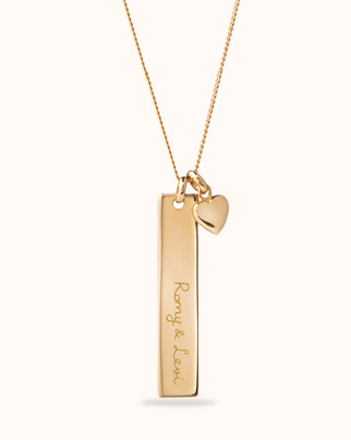 Vertical Bar Necklace with Tiny Heart - Gold plated