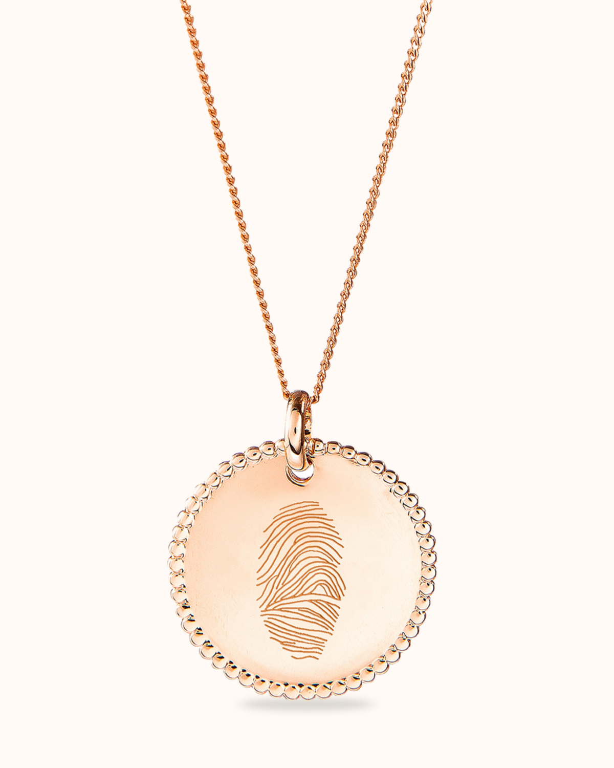 Collier Perlé Pendentif Rond Empreintes Digitales - Or rose