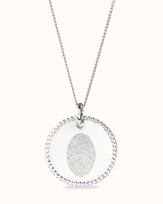 Fingerprint Beaded Coin Necklace - Silver