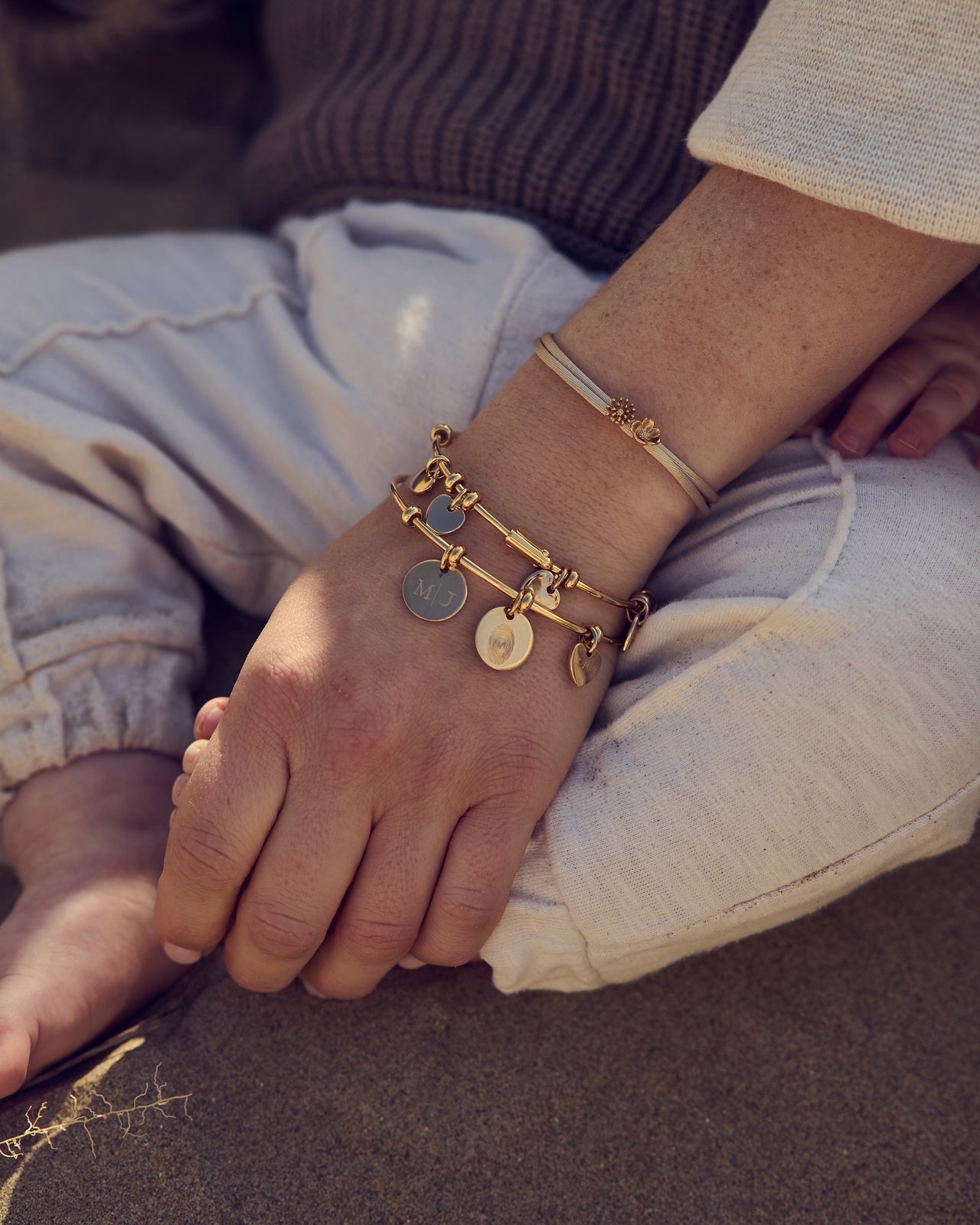 Fingerabdruck Charm Bangle - Vergoldet