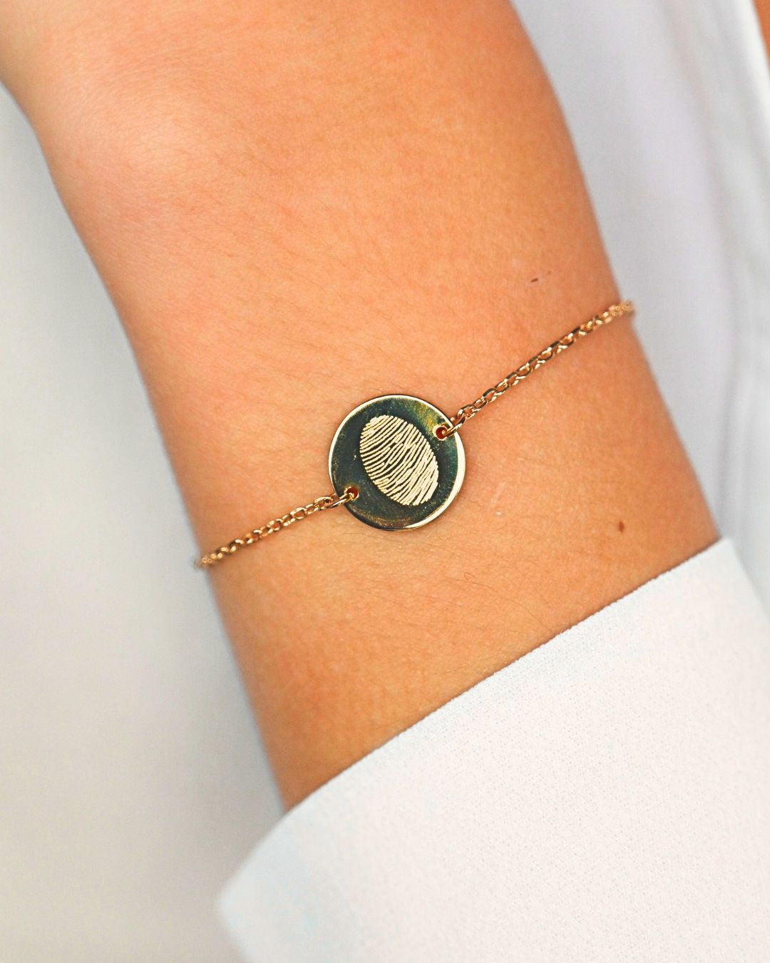 Bracelet Pendentif Rond Empreintes Digitales - Plaque or 18 carats