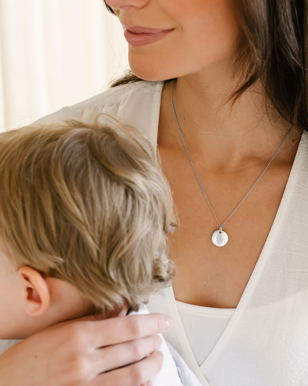 Collier Pendentif Rond Empreinte Digitale - Argent
