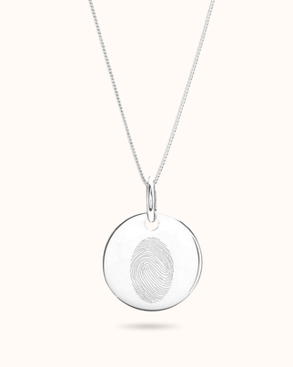 Collier Pendentif Rond Empreinte Digitale - Argent