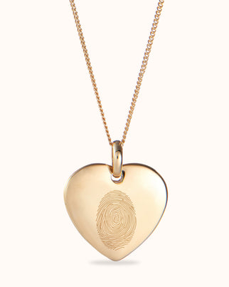 Fingerprint Heart Charm Necklace - Gold plated