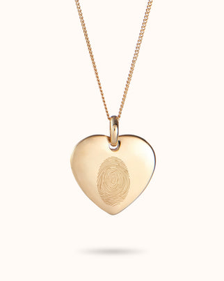 Fingerprint Heart Charm Necklace - Gold plated